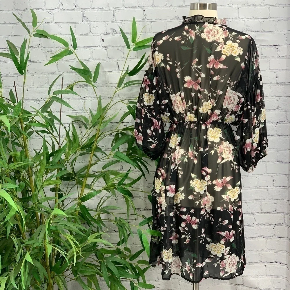 🎉Anthropologie Hazel Black w/ Floral Print Dress - Picture 3 of 6